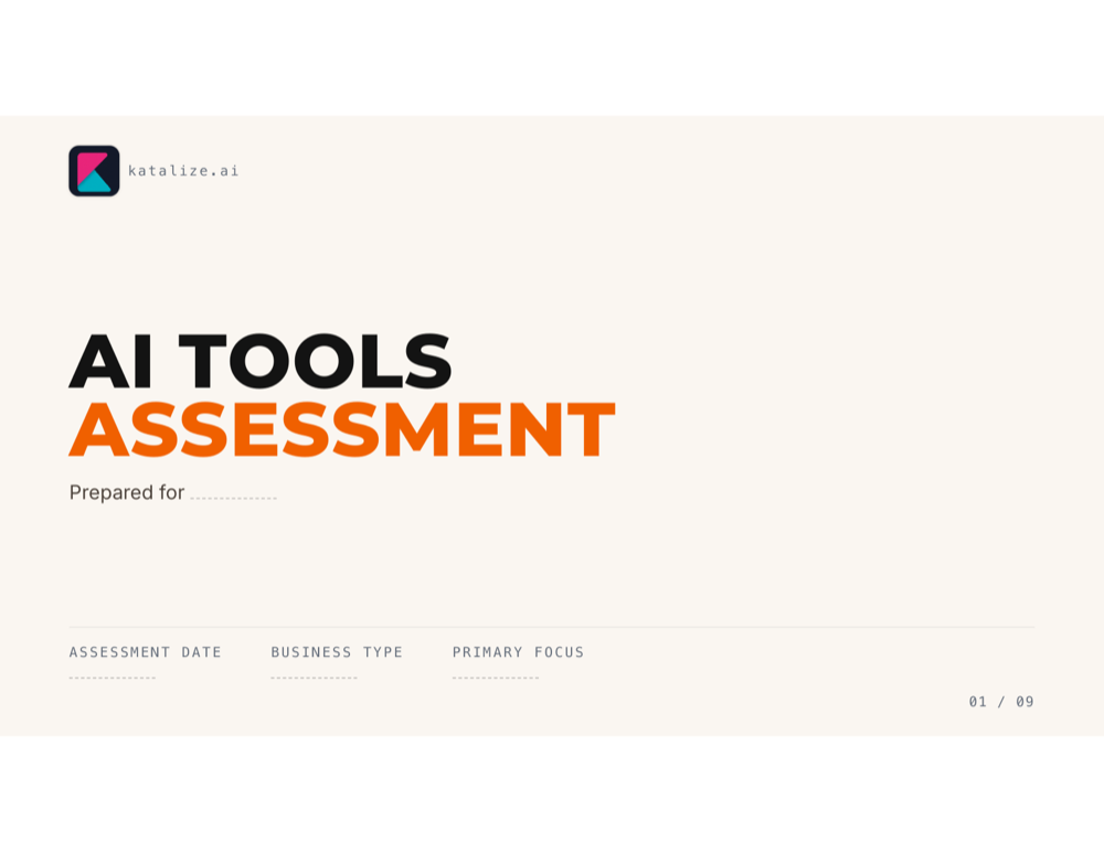 Cover page of the Katalize AI Tools Assessment report.